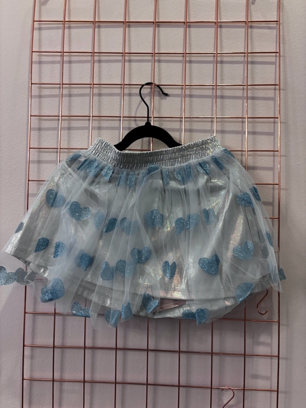Baby Sara Girls Light Blue Glitter Heart Tulle Skirt